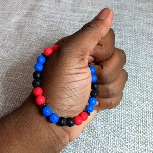 Rasta red blue black lava matte glass bead 8mm